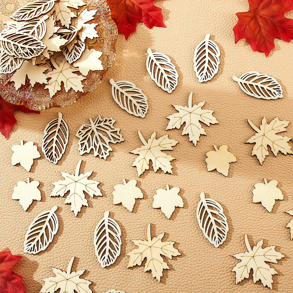 80 Pcs Unfinished Wooden Leaves Fall Crafts, 4 Styles Fall Decor