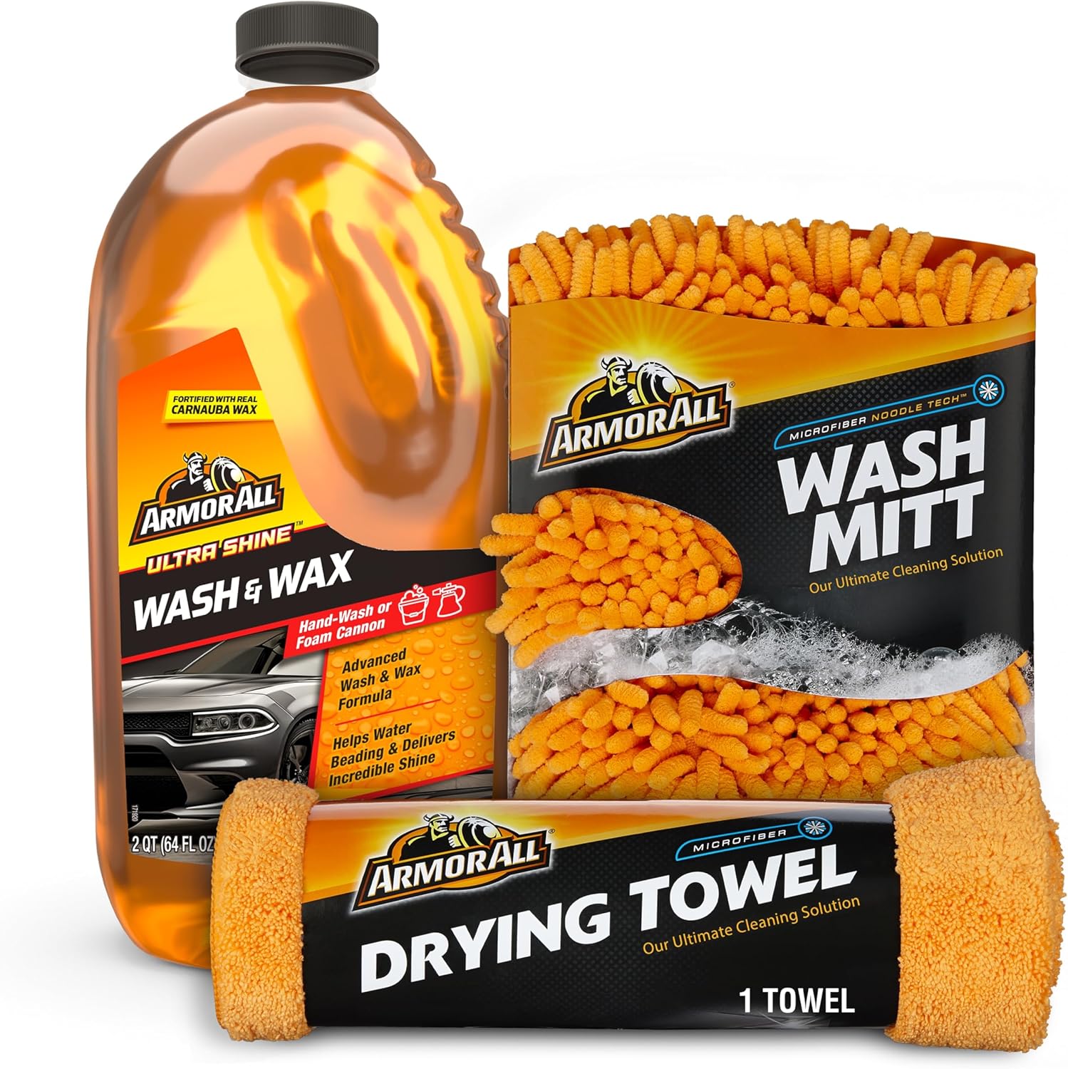 Car Wash Kit - Complete 3-Piece Car Cleaning Set with Car Wash Soap, Wax, Microfiber Mitt & Drying Towel, Gift for Dad