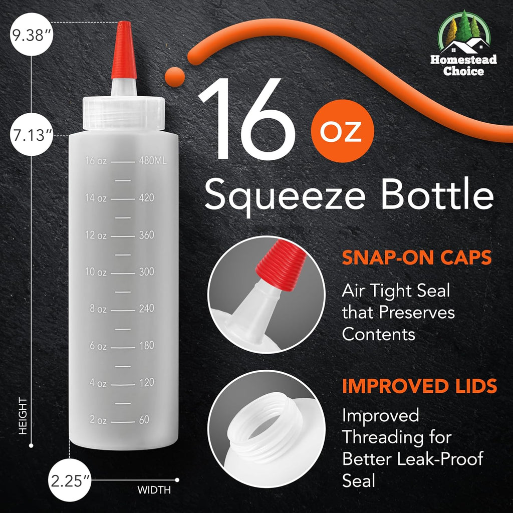 2-pack Plastic Squeeze Bottles for Sauces - 16oz Condiment Squeeze Bottles