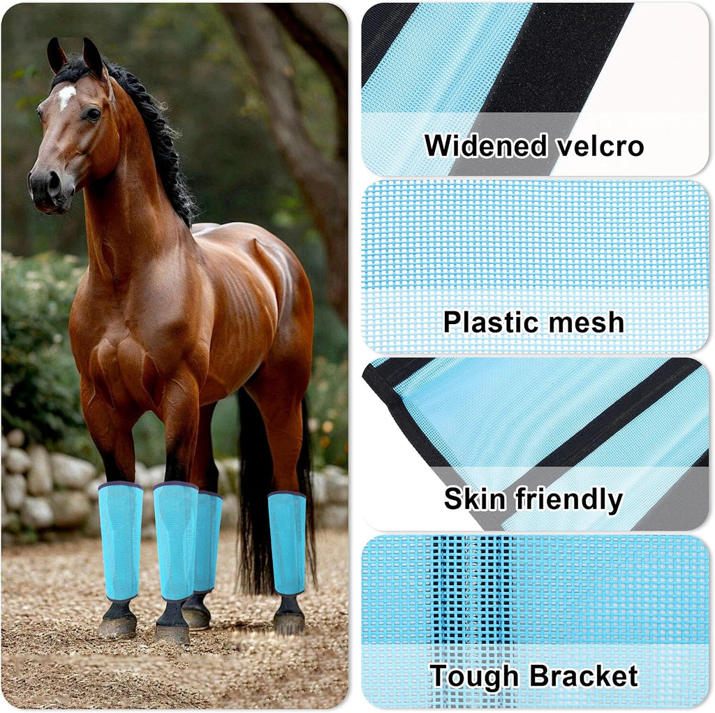 Horse Fly Boots 4 Pack | Breathable Mesh Horse Leg Protection for Pasture Turnout | Reduce Stomping, Hoof Damage &