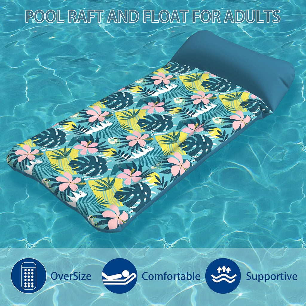 Oversized Pool Float Lounge Fabric-Covered 73" x 39", Inflatable Tanning Pool floaties for Adults, Pool Raft Lounger