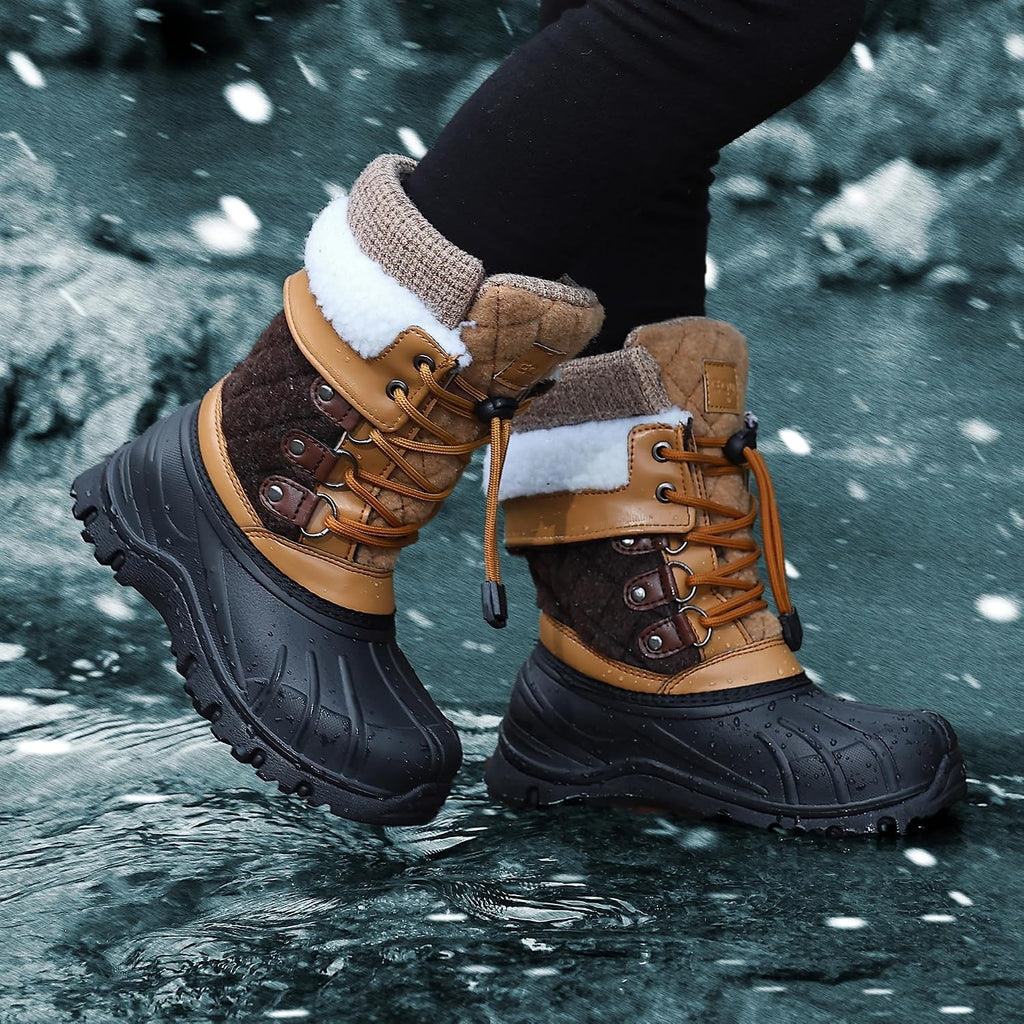 Kids Waterproof Snow Boots for Girls & Boys Winter Insulated Warm Fur Lined Non-Slip Ankle Shoes