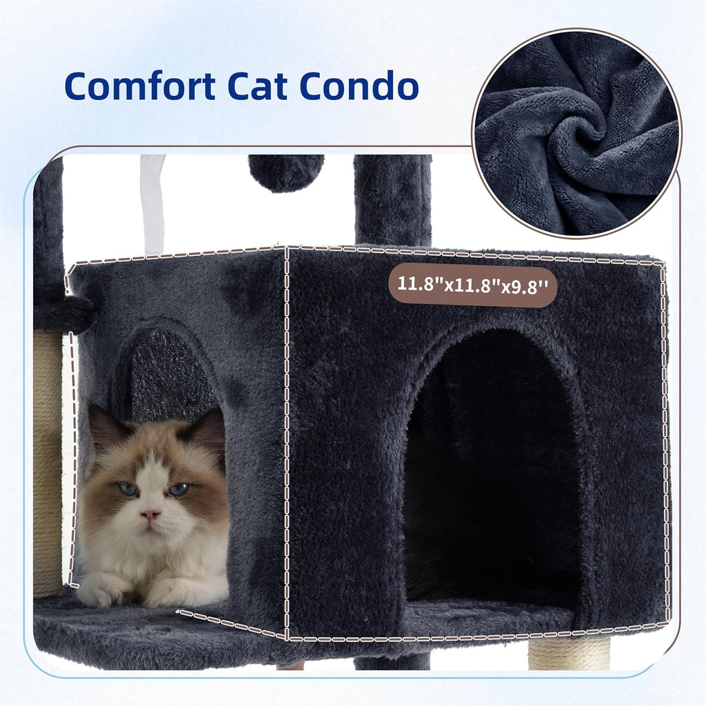 Cat Tree, Cat Tower for Indoor Cats, 43.3 inch Cat Tree Tower with Sturdy Steel Tube, Hammock, Cat Condo for Small