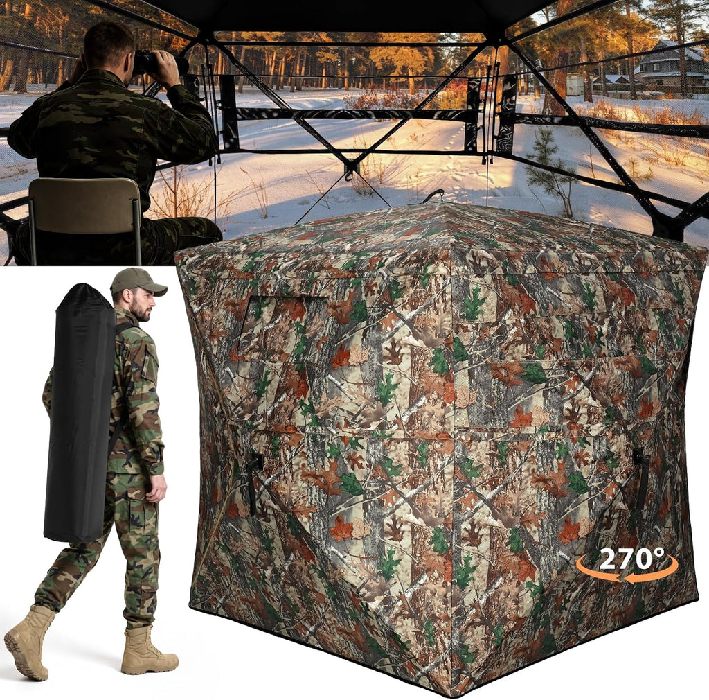 Hunting Blind with Carrying Bag, 270 Degree See Through Ground Blind, Pop Up Hunting Blind Portable Concealed