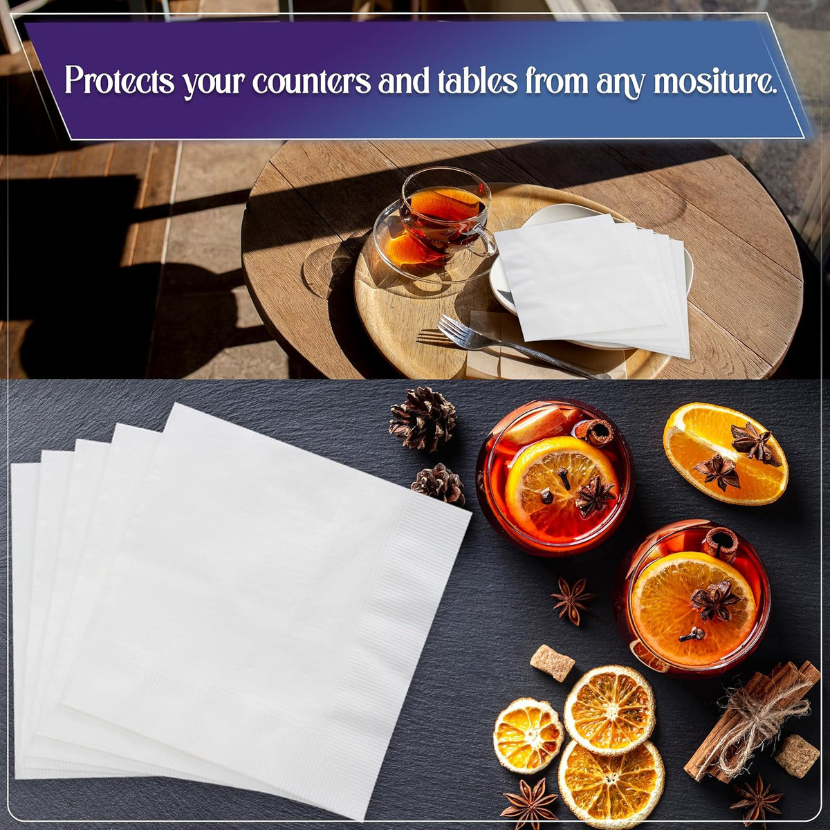 1 Ply White Cocktail/Beverage Napkins- Package of 500ct