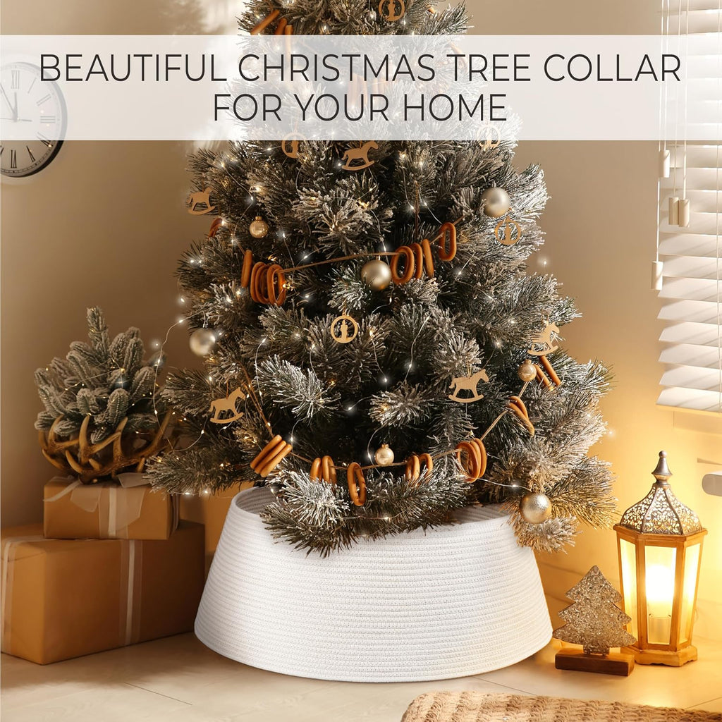 Beautiful Christmas Tree Collar - Modern 28" Cotton Rope Tree Ring - Easy to Set Up Christmas Skirt Enhances Your