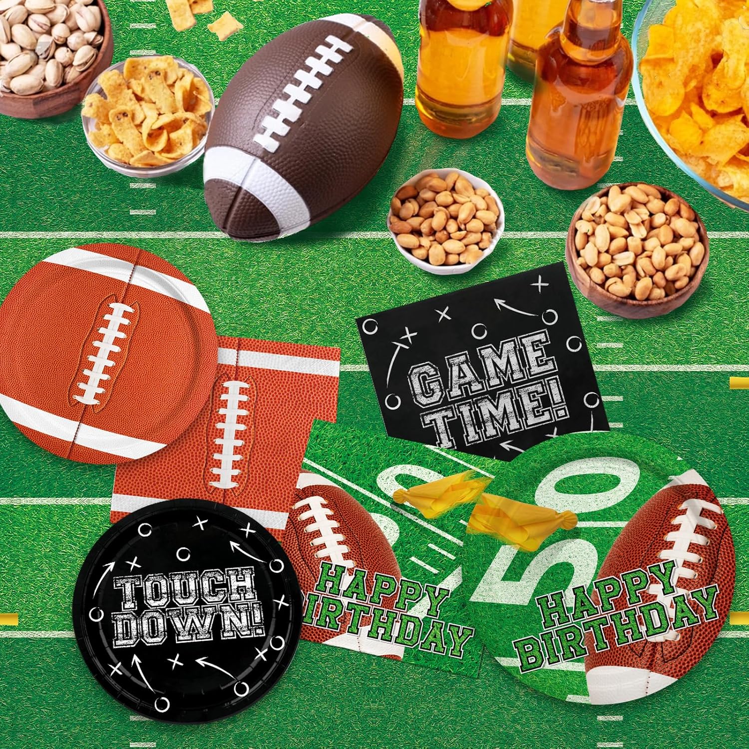 Football Birthday Party Decorations Kit for 24: Football Party Supplies Set with Plates, Dessert Plates, Napkins