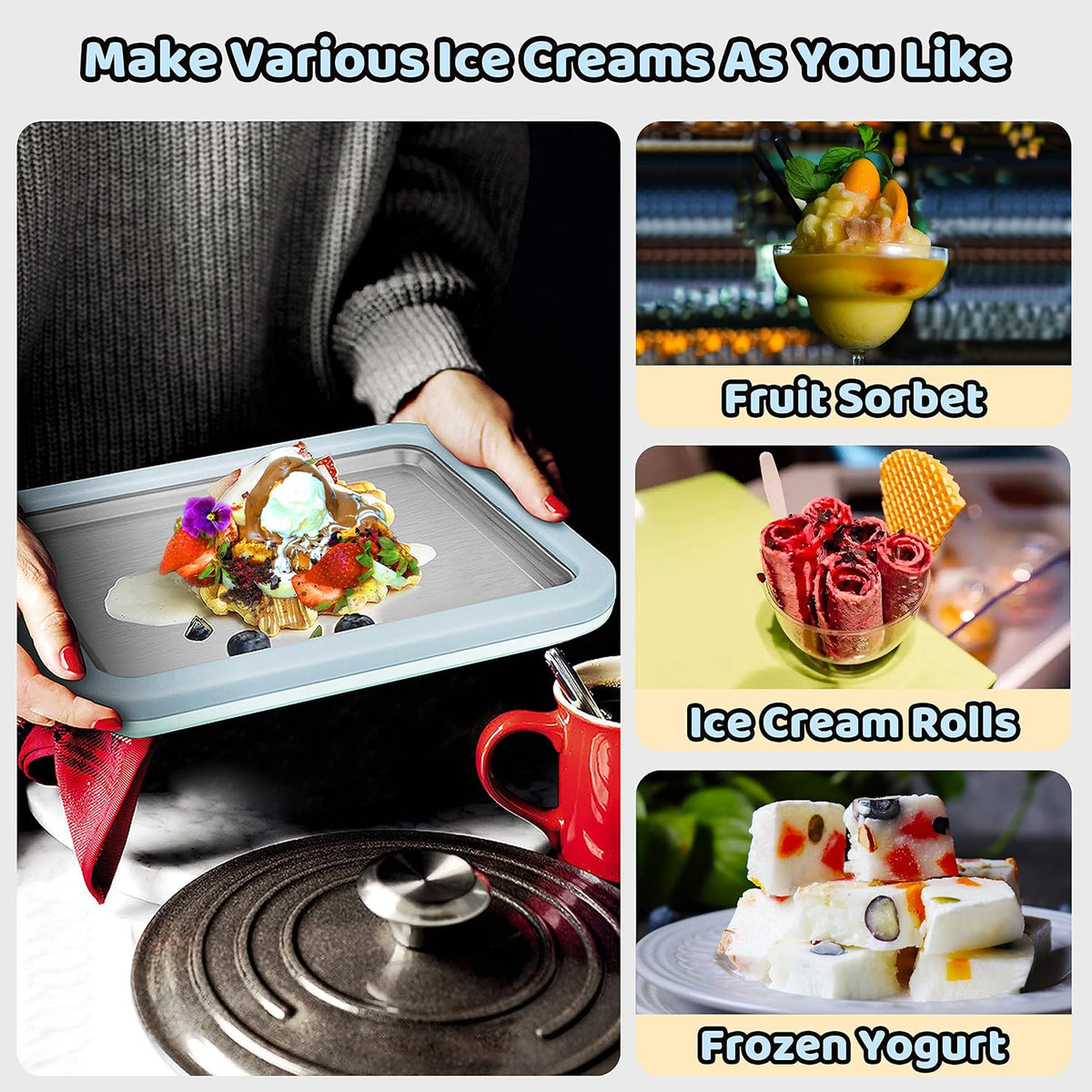 Ice Cream Roll Maker Rolled Ice Cream Machine, Sweet Spot Pan, Instant Cold Plate, Ideal for Making Rolled Ice Cream