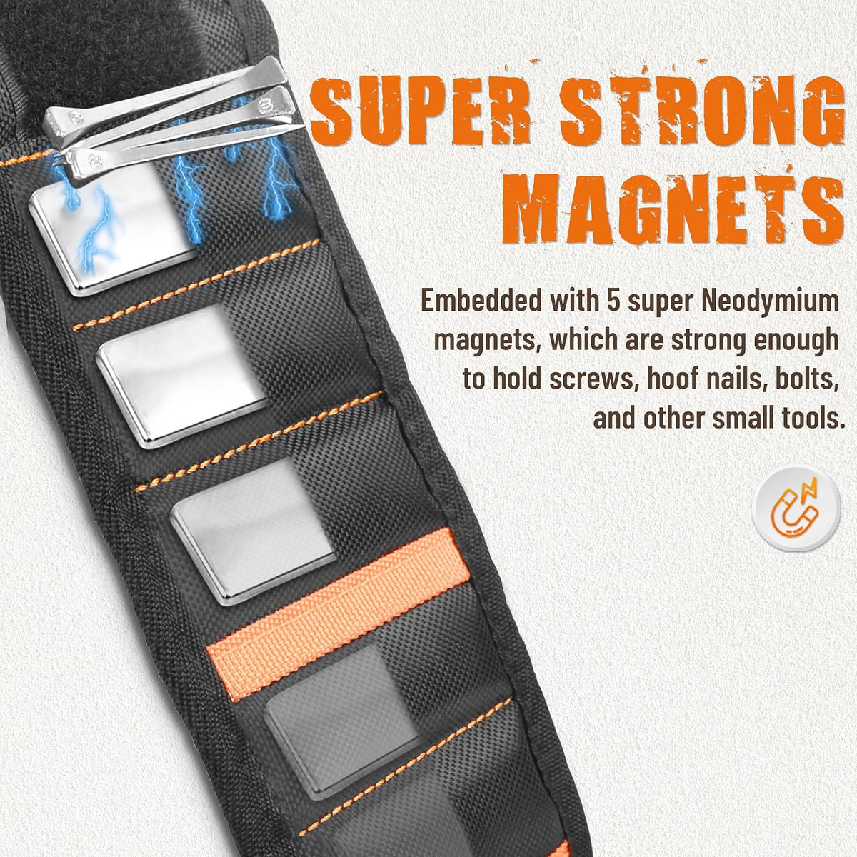 Magnetic Wrist Magnets for Holding Horseshoe Nails by Adjustable Using a Simple Hook and Loop Closure