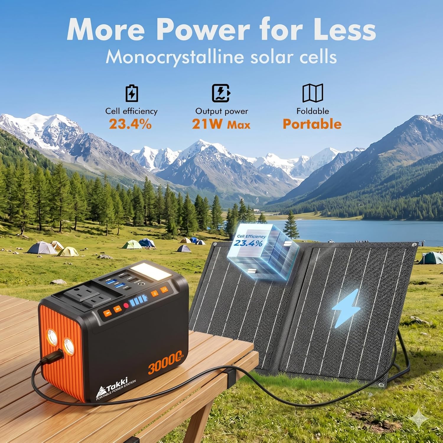 111Wh Portable Solar Generator Power Station with 21W Foldable Solar Panel, 120W Peak Solar Charger Power Bank with