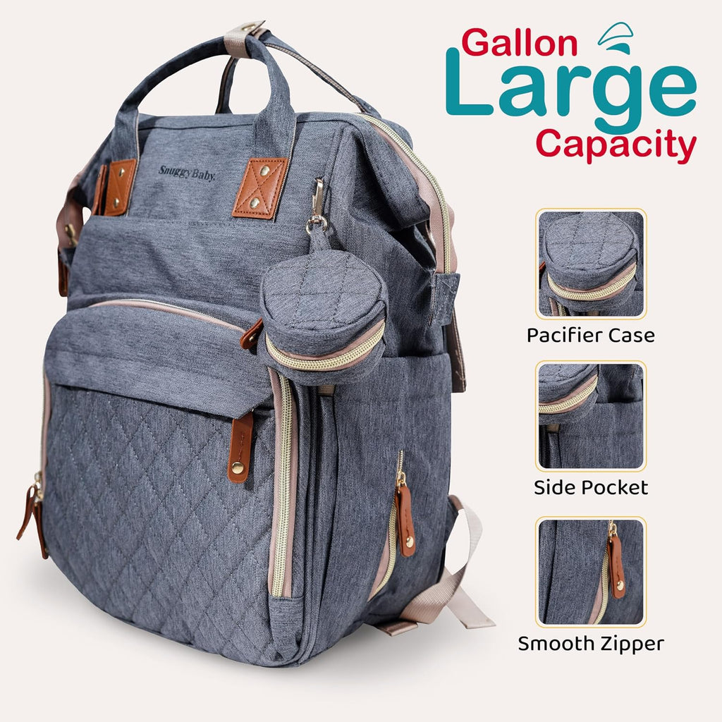 SNUGGY BABY Diaper Bag with Changing Station, Diaper Backpack with Changing Pad, Portable Diaper Organizer, Insulated