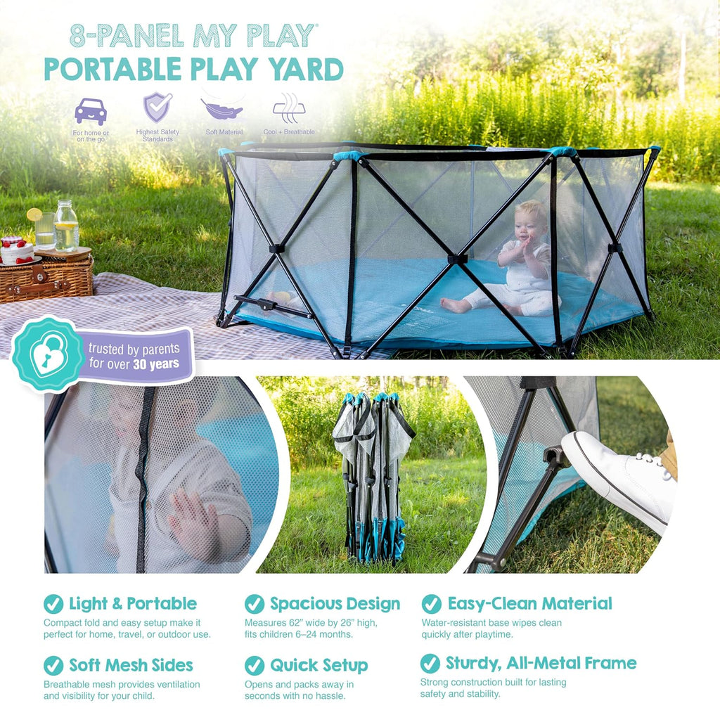 Safety My Play Deluxe Extra Large Baby Playpen & Portable Play Yard, Foldable 8-Panel Indoor Outdoor Playpen for