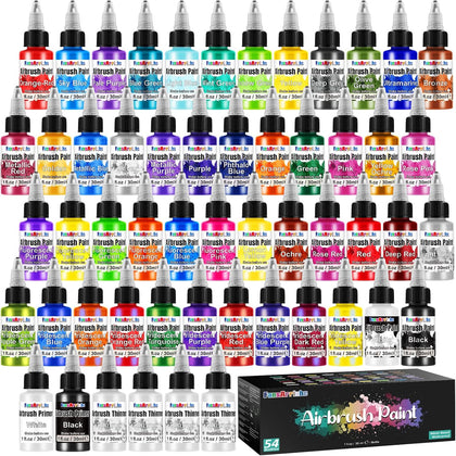 Airbrush Paint, 48 Colors (1 fl oz) with 4 Thinner & 2 Primer | Ready to Spray Water-Based Metallic & Neon &