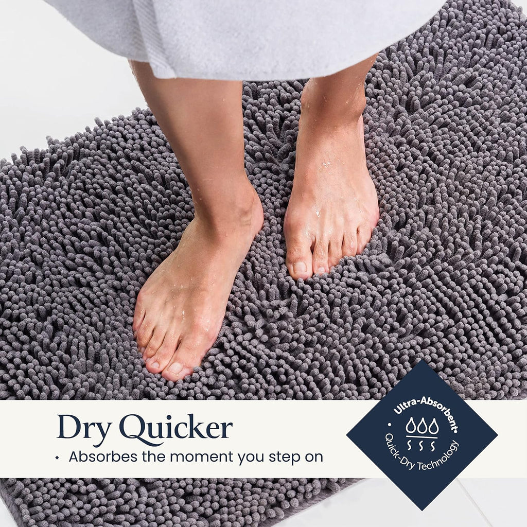 Bathroom Rugs Sets 2 Piece- Plush Bath Mat Set Quick-Dry Soft Chenille Mat with Rubber Backing, Absorbent Rug Set