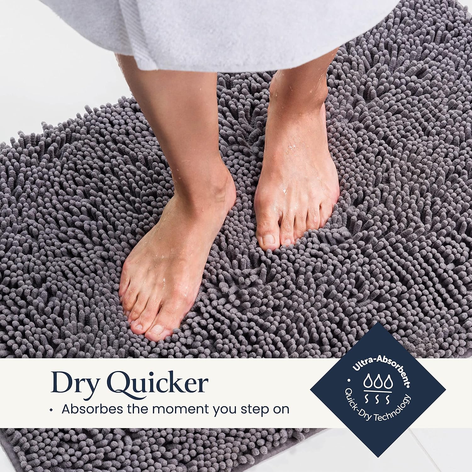 Bathroom Rugs Sets 2 Piece- Plush Bath Mat Set Quick-Dry Soft Chenille Mat with Rubber Backing, Absorbent Rug Set