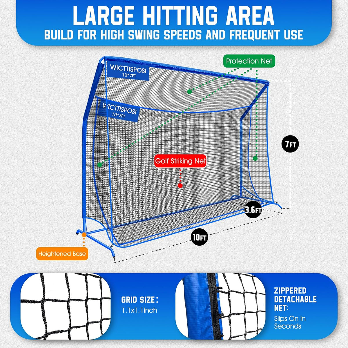 Golf Net with Extra Striking Net, Heavy Duty Golf Practice Hitting Net
