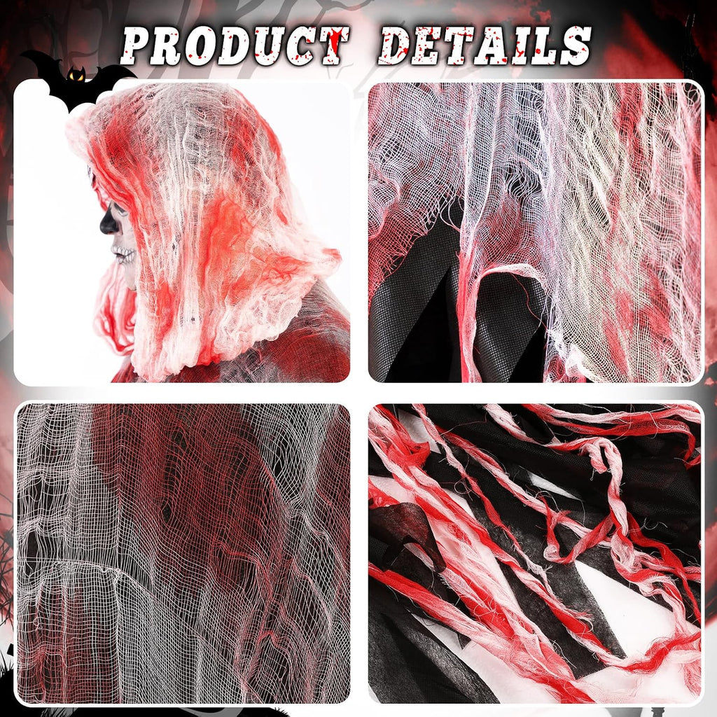 Halloween Horror Hooded Cloak Scary Ghost Tattered Bloody Robe Medieval Wizard Death Red Cape Vampire Cosplay Costume