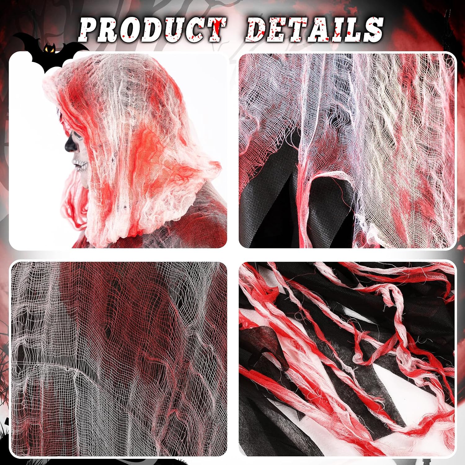 Halloween Horror Hooded Cloak Scary Ghost Tattered Bloody Robe Medieval Wizard Death Red Cape Vampire Cosplay Costume