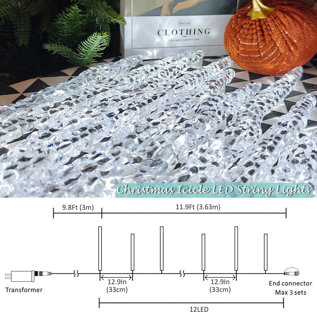 21.7 FT Icicle Lights, 60 LED Twinkle Icicle String Lights with 12Tube | Multicolour Christmas Light with 11 Modes