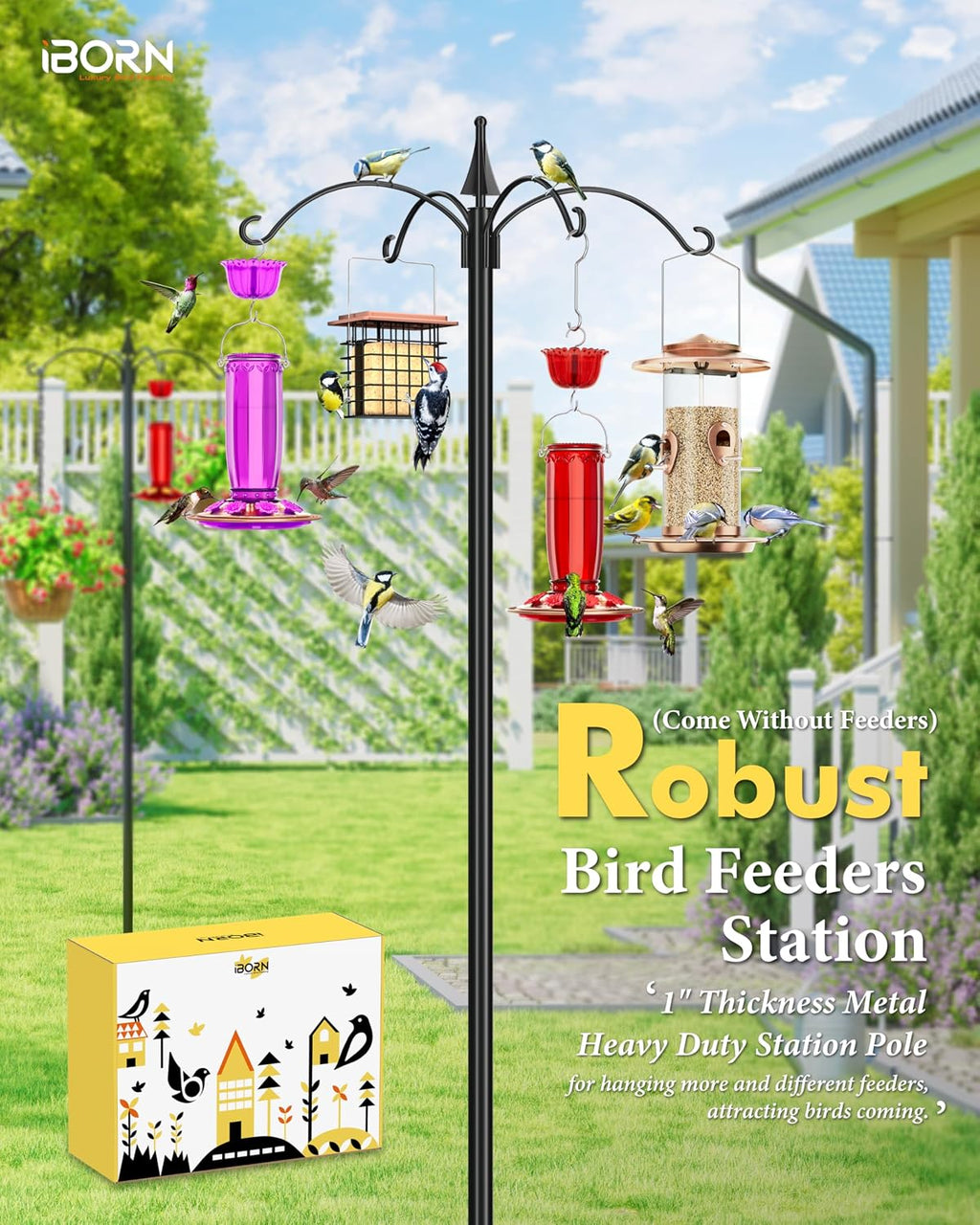Bird Feeders Hanging Station 78Inch Wild Bird Feeding Station Pole Stand Outdoors Heavy Duty,1Inch Thickness Pole,4