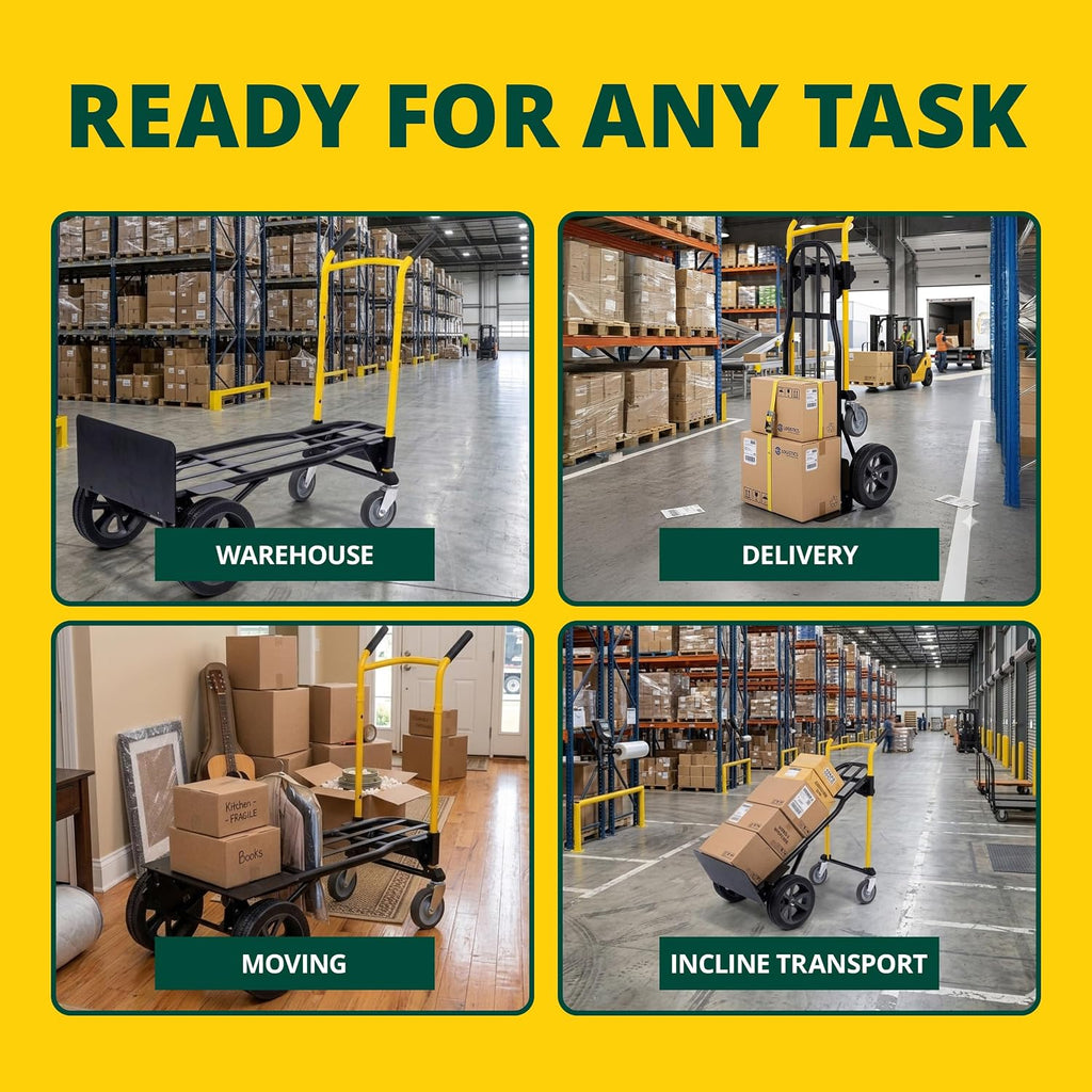 Trucks JDCSC0335PC Kwik Shift 5-in-1 Hand Truck, 1000 lb | Steel dolly and cart with push-button quick change and
