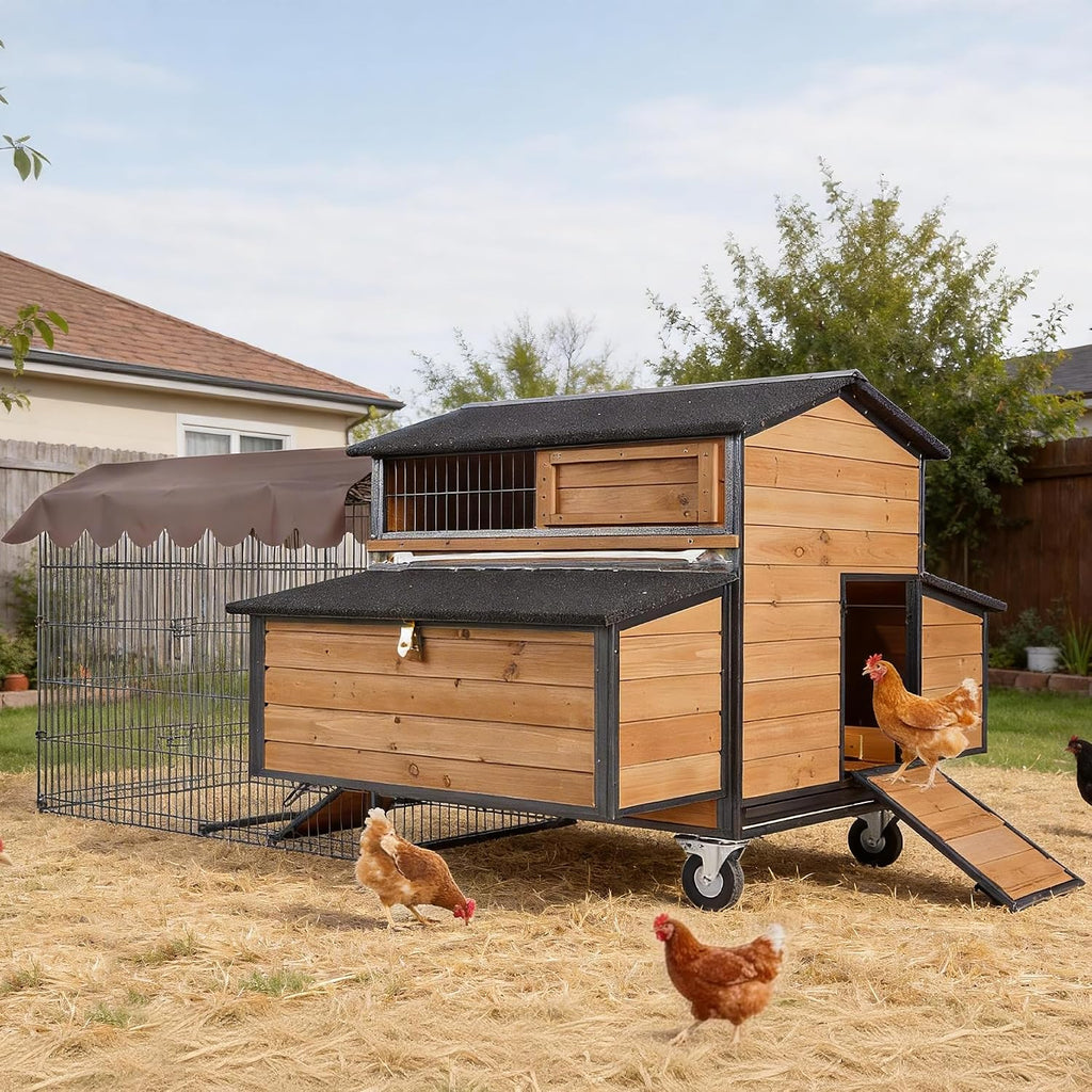 Large Chicken Coop with Run, Upgraded with All-Arounded Iron Frame Chicken Tractor, Chicken Chicken House with Large