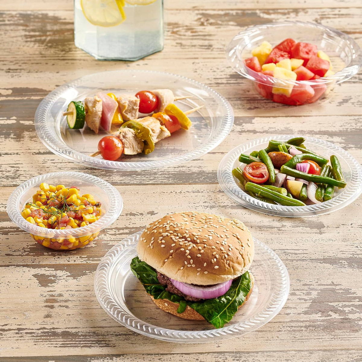 40 Pack Clear Plastic Plates 9 Inch Durable Disposable Plastic Dinner Plates for Parties Events BBQ