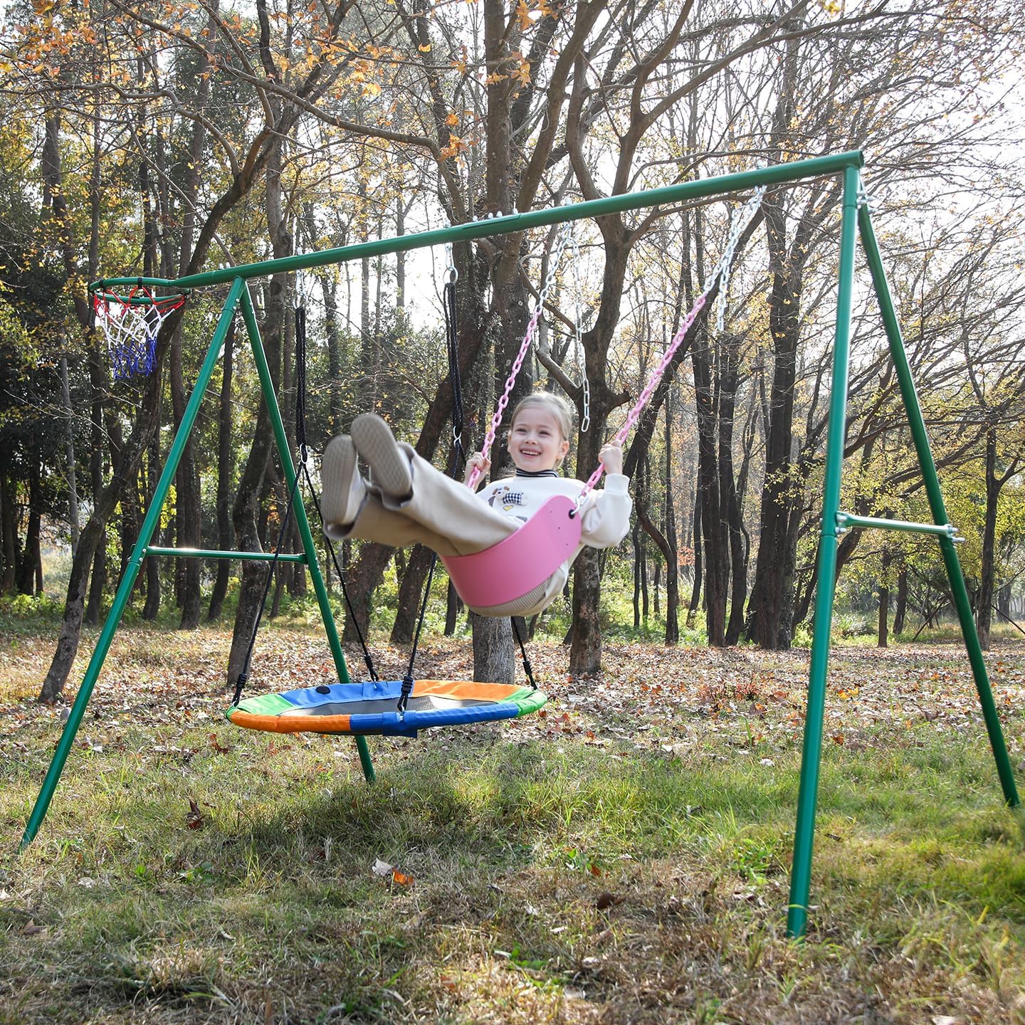 Pink Swing Seat - Heavy Duty Chain Plastic Coated - Playground Swing Set Accessories Replacement Gift Box Set