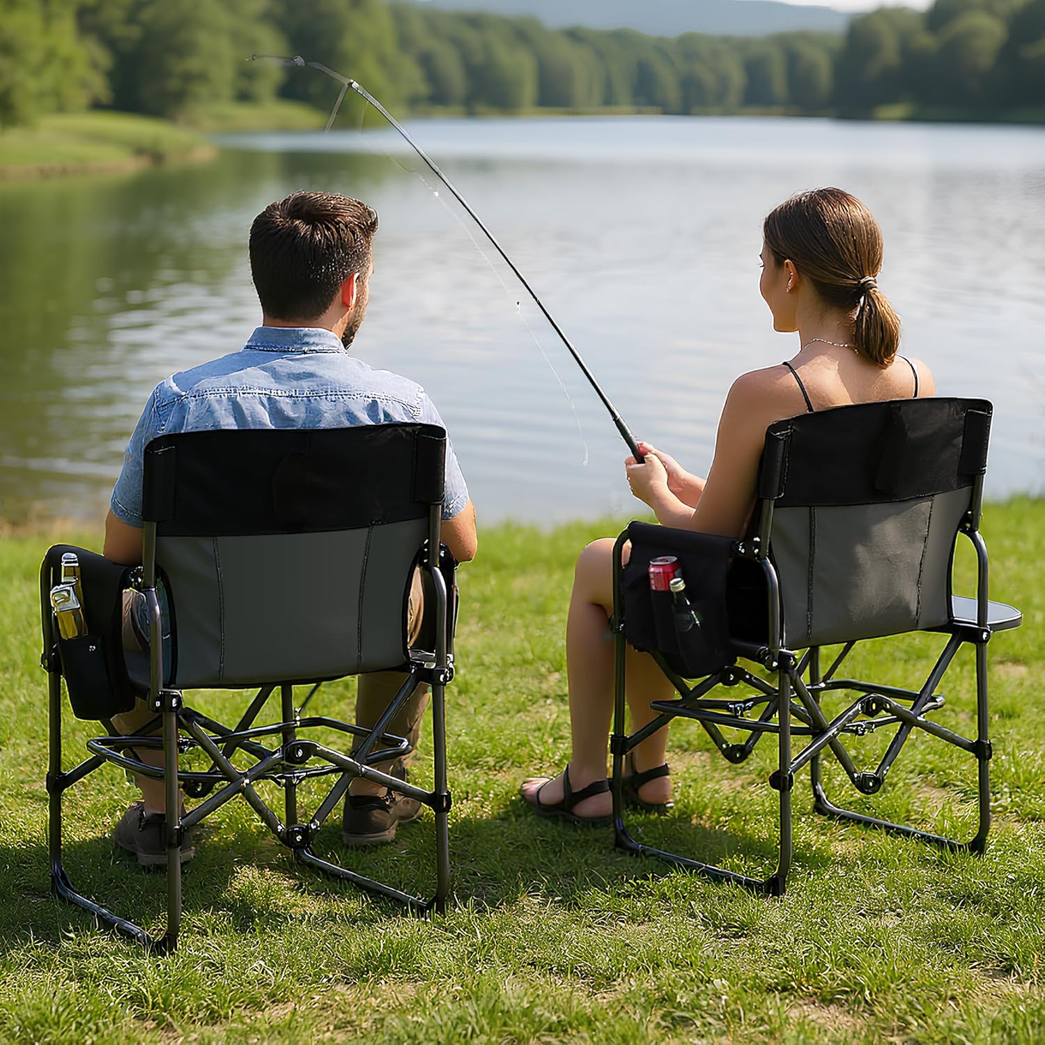 Oversized Camping Directors Chair, Portable Folding Lawn Chairs for Adults Heavy Duty with Side Table, Outdoor