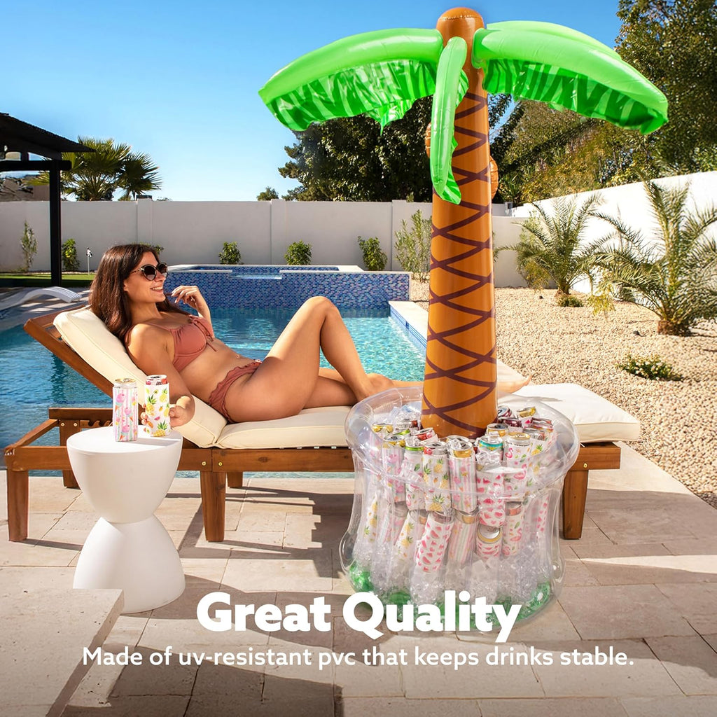 60" Inflatable Palm Tree Cooler, Beach Theme Decor, Pool Party Decorations, Luau Hawaiian Birthday Party Supplies