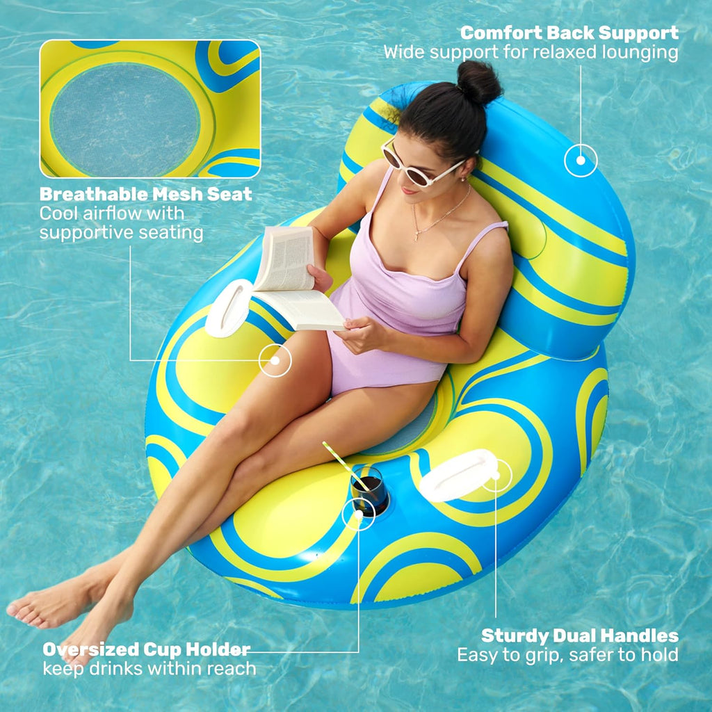 Inflatable Pool Float Lounger - River Tube Floating Chair Sofa with Big Backrest, Blow Up Floaties Lake Raft Lounge