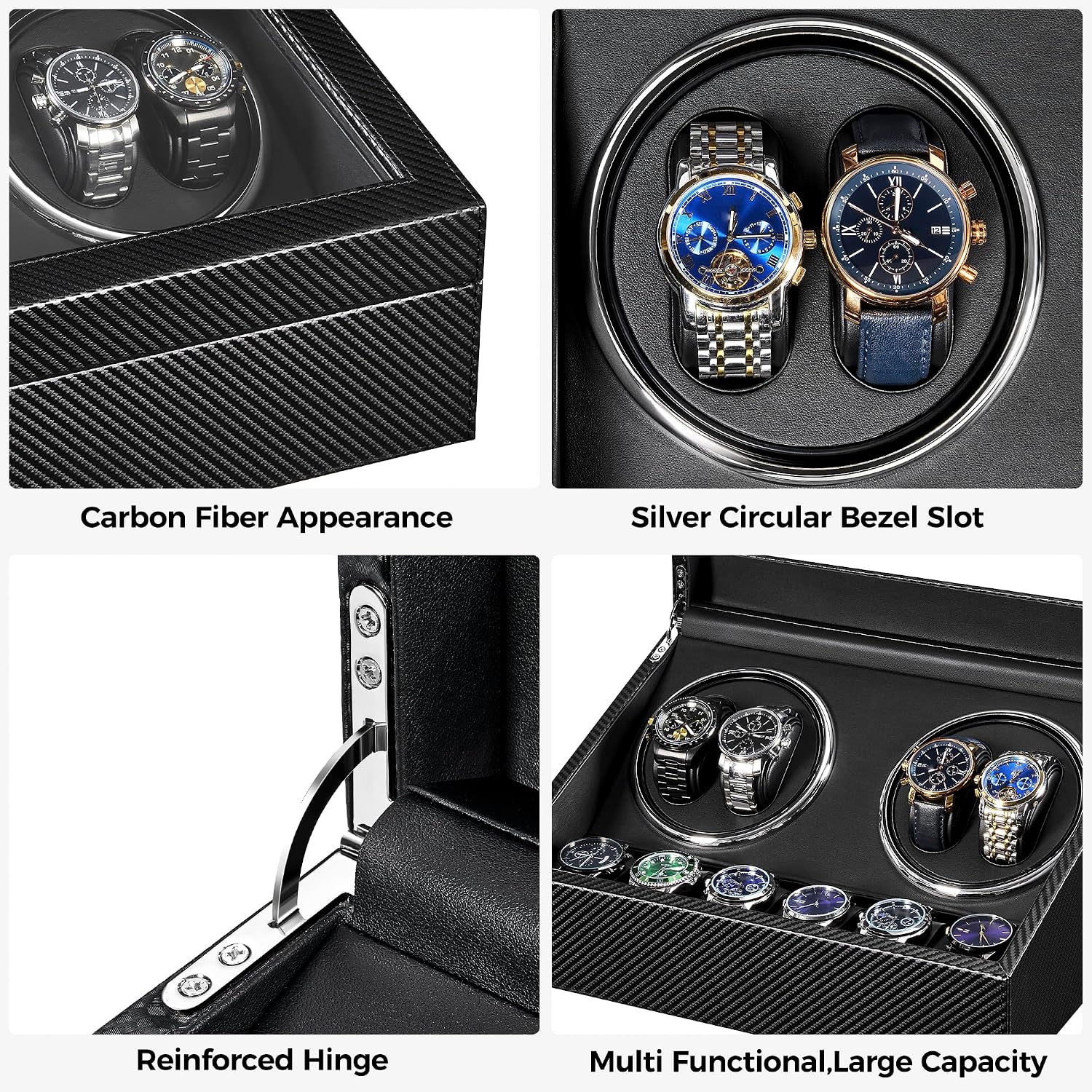 Watch Winders for Automatic Watches, 4 Watch Winder | Automatic Watch Winder with 4 Watches Rotator and 6 Extra