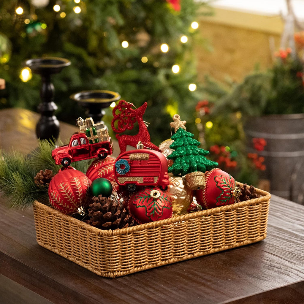 Christmas Tree Ornaments Set, 60ct Red Green and Gold Shatterproof Christmas Tree Decorations Bulk, Traditional