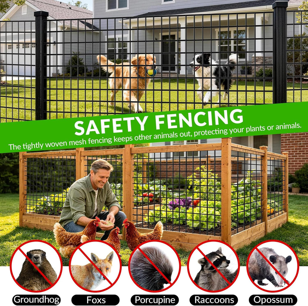 Welded Wire Fencing 1 ‘’x 1‘’ 5ft x 100 ft，Vinyl Coated Welded Wire Mesh Roll,16GA Black PVC Coated Welded Wire