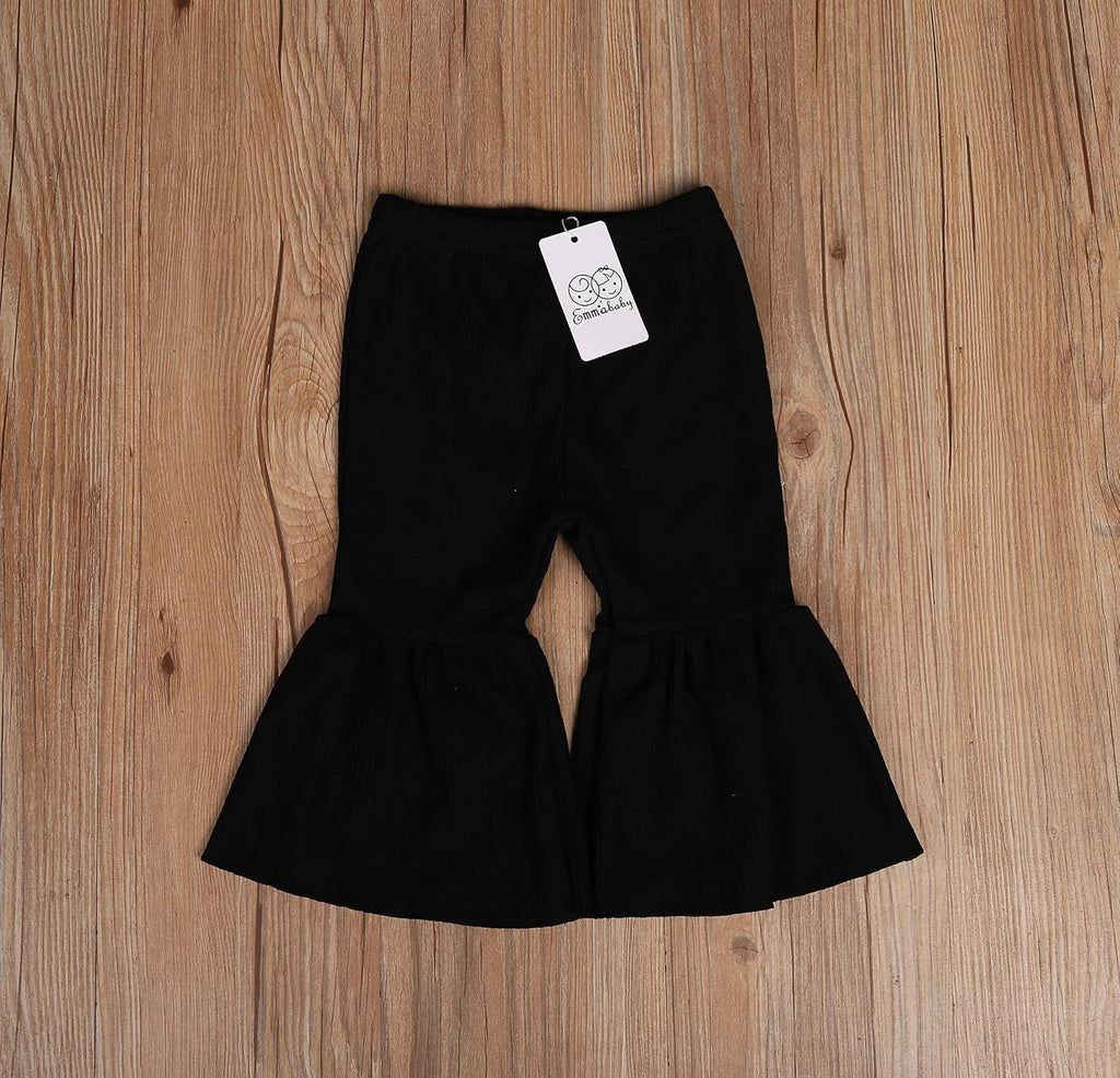 Toddler Bell Bottoms Baby Girls Leggings Ribbed Knit Flare Pants Solid Color Wide Leg Pants Ruffle Trousers