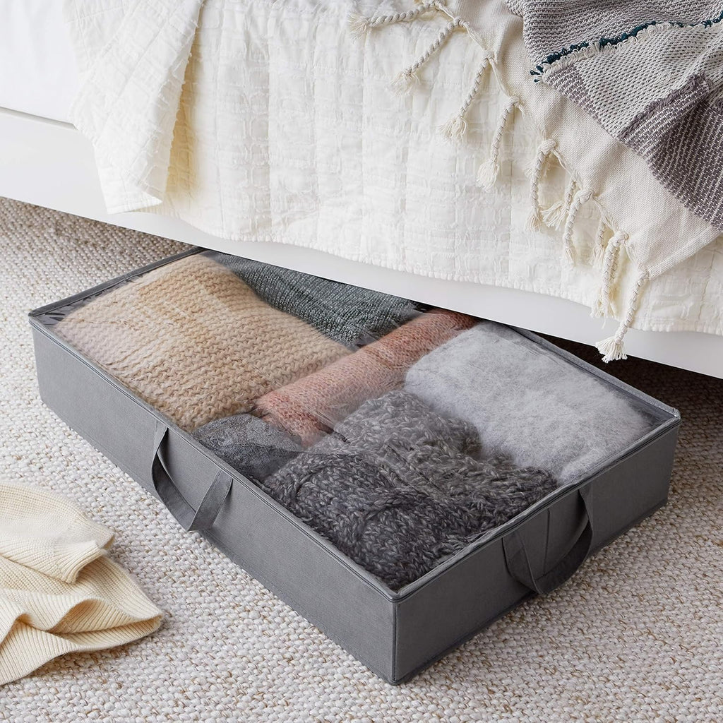 Under Bed Storage Bags for Clothes, Blankets and Linens, Foldable Fabric Containers with Clear Window and Handles