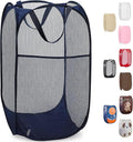 Collapsible Mesh Foldable Hamper 14" x 14' x 24" Navy Blue | Collapsible Mesh Pop Up Hamper, Wide Opening, Side
