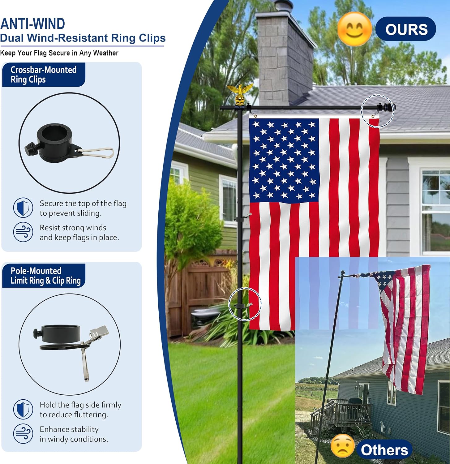 10FT Adjustable Garden Flag Pole Stand with Eagle Top | For 3x5 Feet & 28x40 Inch Flags, Heavy Duty Free standing