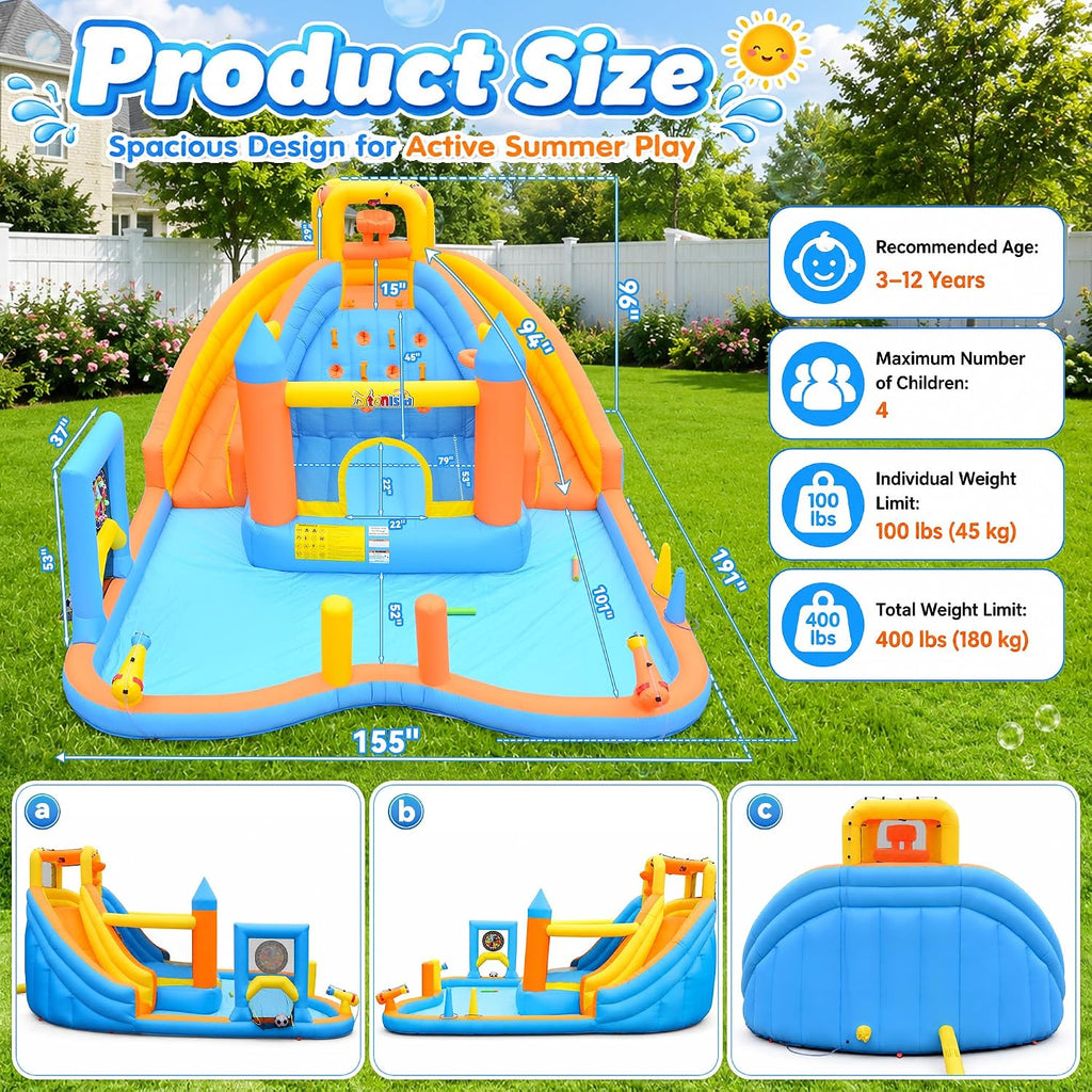 Large Inflatable Water Park,16x13x8 FT Water Bounce House with Dual Slides | Blow Up Water Slide with Bounce Area