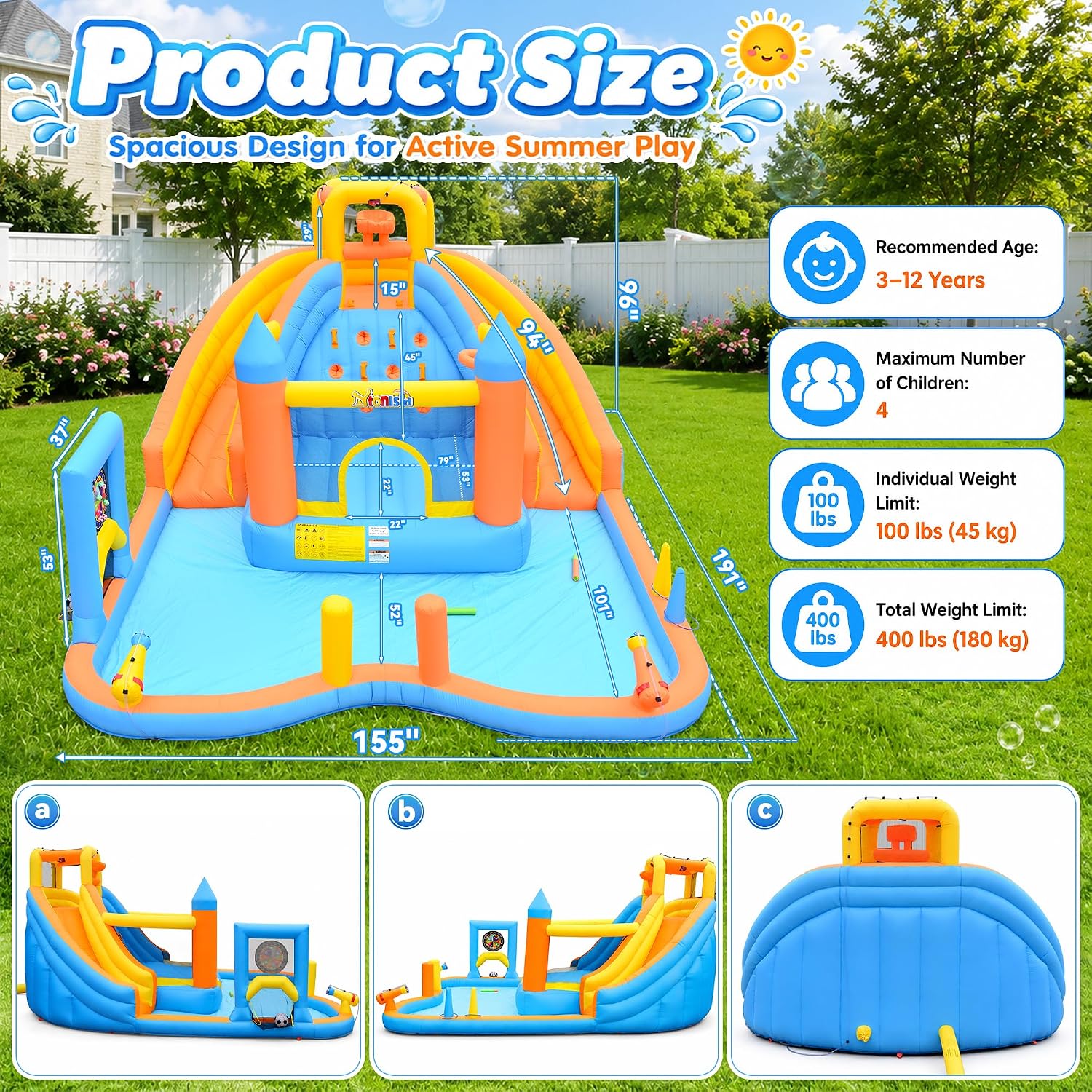 Large Inflatable Water Park,16x13x8 FT Water Bounce House with Dual Slides | Blow Up Water Slide with Bounce Area