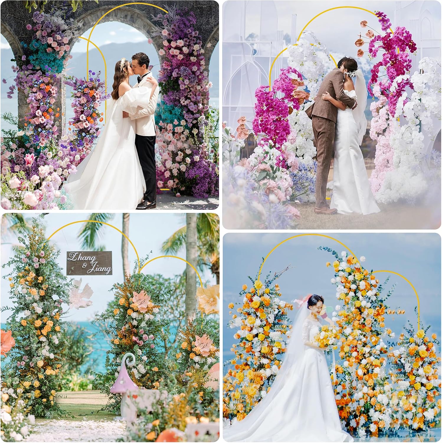 Wedding Arch Backdrop Stand 7.2FT,6FT Gold Metal Arch Stand Set