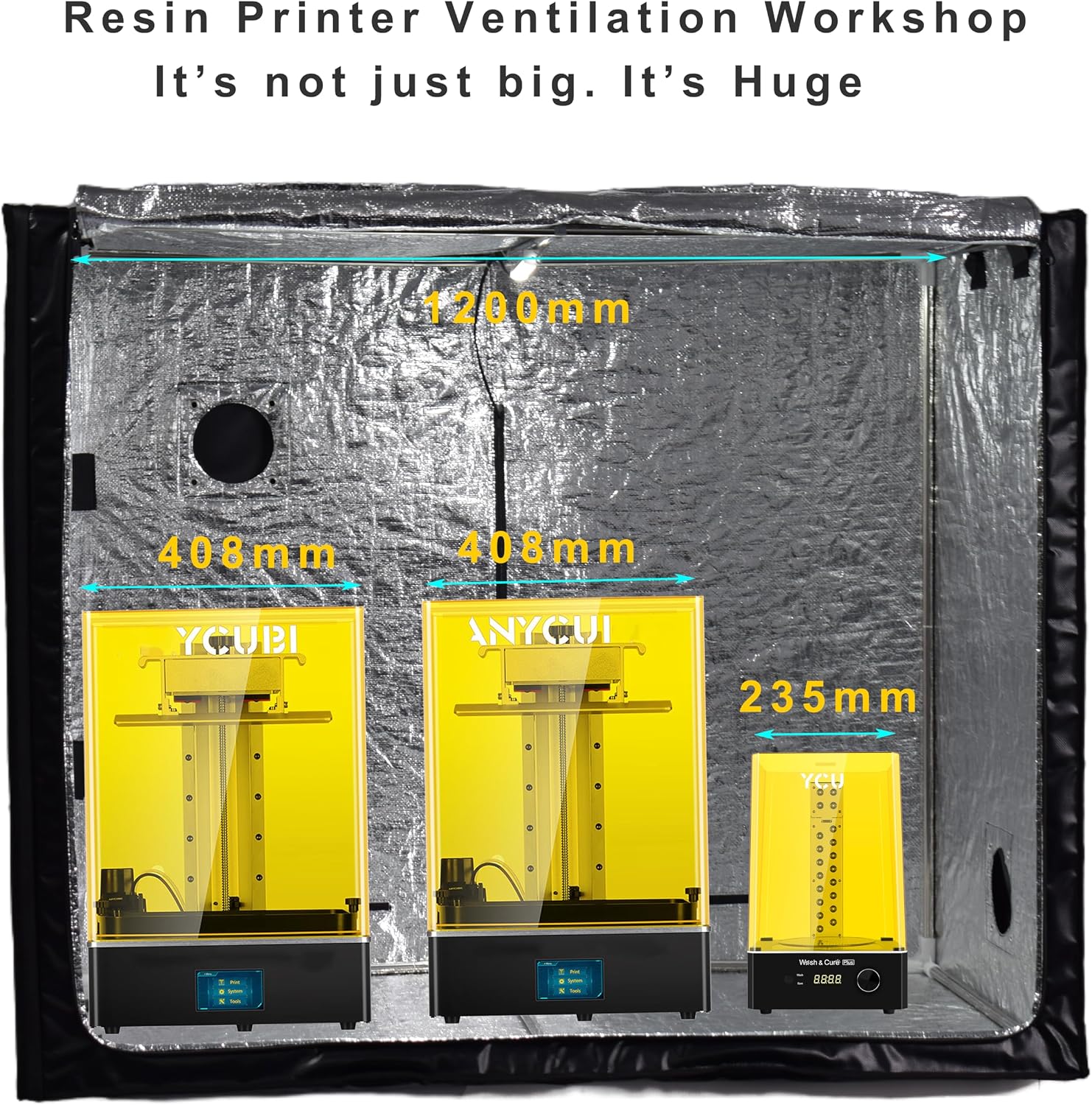 3D Printer Enclosure with Ventilation Kit – Thermal Insulation Cover & Fume Extraction Tent for FDM/DLP、SLA/LCD 3D