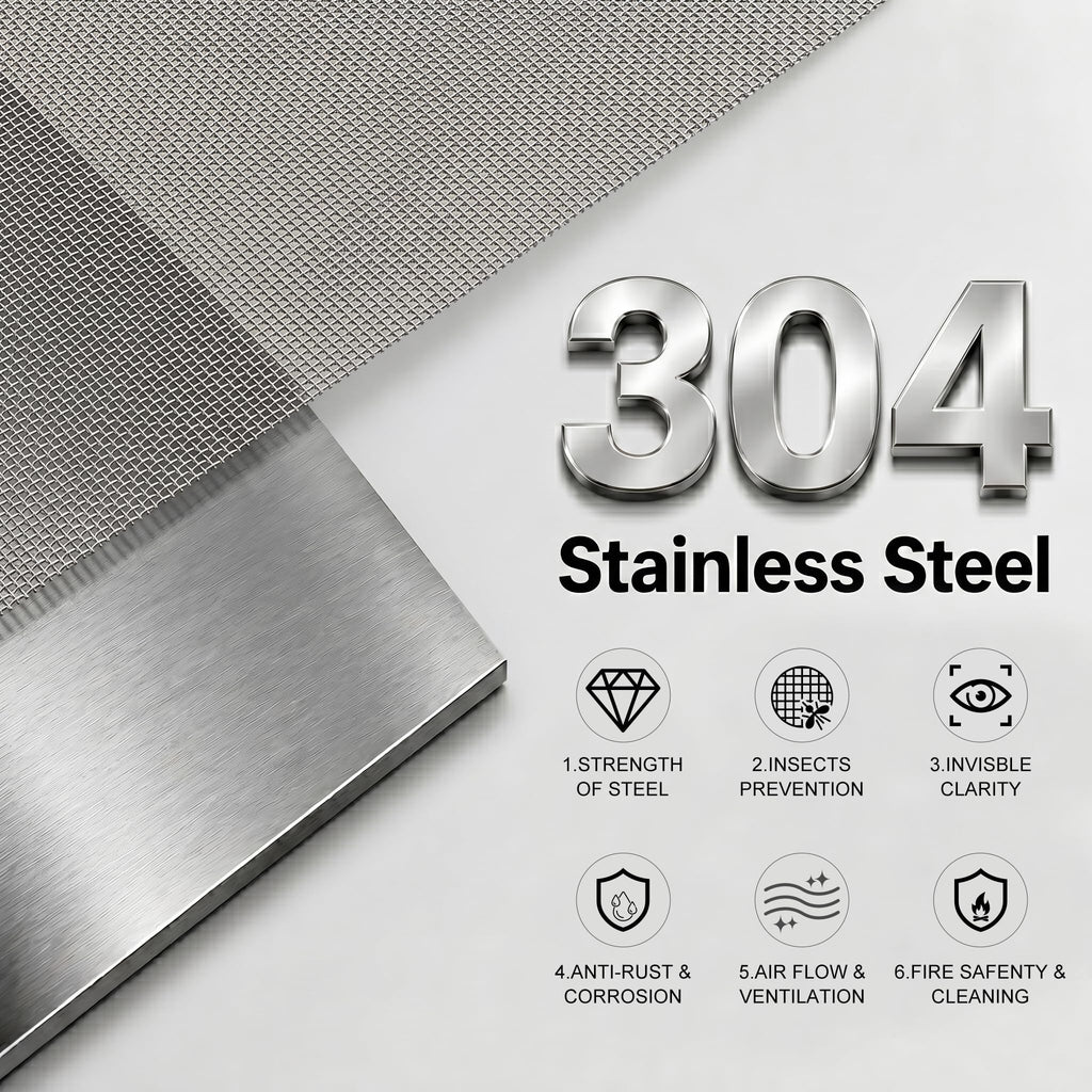 304 Stainless Steel Window Screen Wire Mesh Roll, 35" x 10Ft, Silver