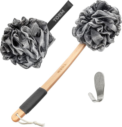 Loofah Back Scrubber for Shower | Bamboo Charcoal Fiber Infused | Loufas for Men & Women | Includes 1 Long Handled