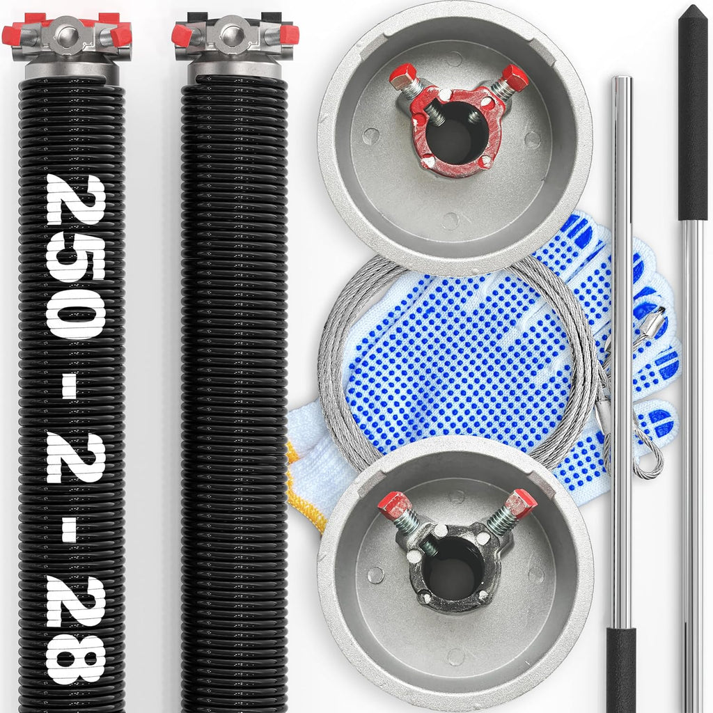 3-Pieces Bundle - Garage Door Torsion Springs (0.250x2x28), Winding Bars Tool, 8.5ft Garage Door Cables & Standard