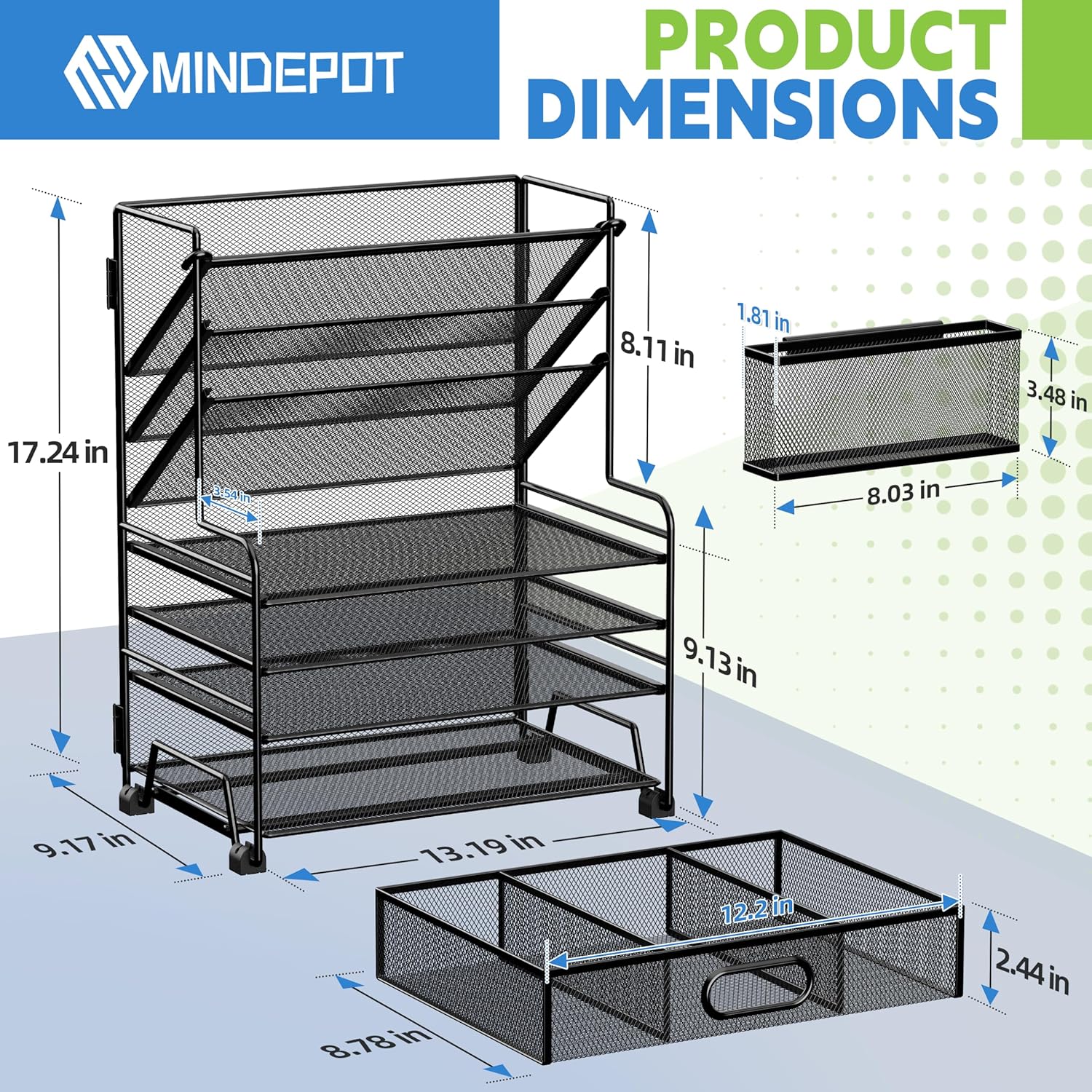 4-Tier Paper Organizer + 3-Pocket File Holder + Drawer + Pen Holders, Desktop File Organizers Paper Tray for Office