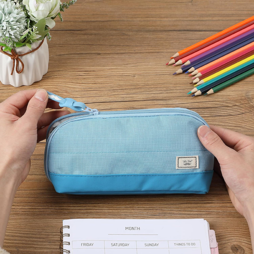 Wide-Opening Pencil Case, Triangle Design | Compact & Spacious Pencil Cases with 5 Mesh Pockets, Bag Pouch, Box
