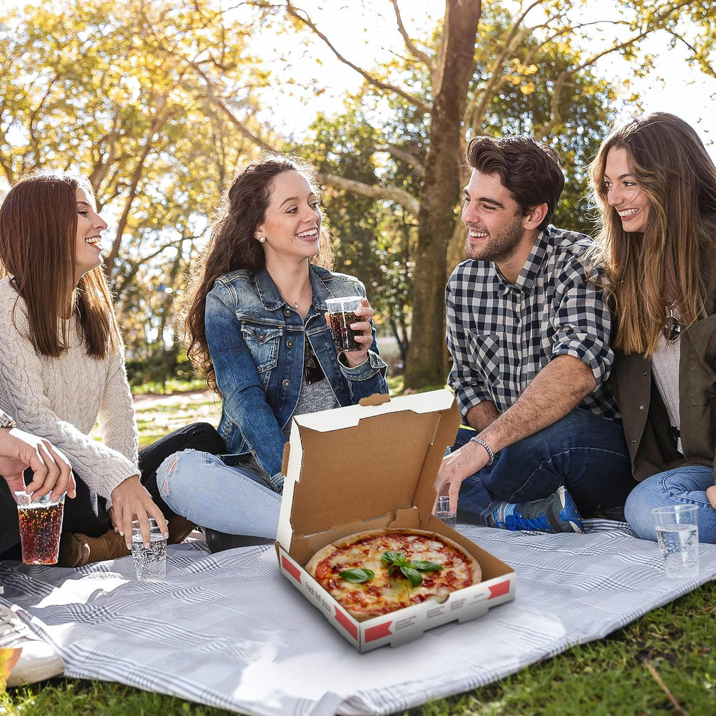 10" Length x 10" Width x 1.75" Depth Corrugated White-Red B-Flute Cardboard Pizza Box Keeps Pizza Fresh (10 Pieces)