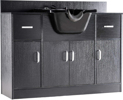 Multi-Functional Backwash Sink Station with Shampoo Bowl for Hair Stylist, Salon Spa Beauty Cabinet with Faucet
