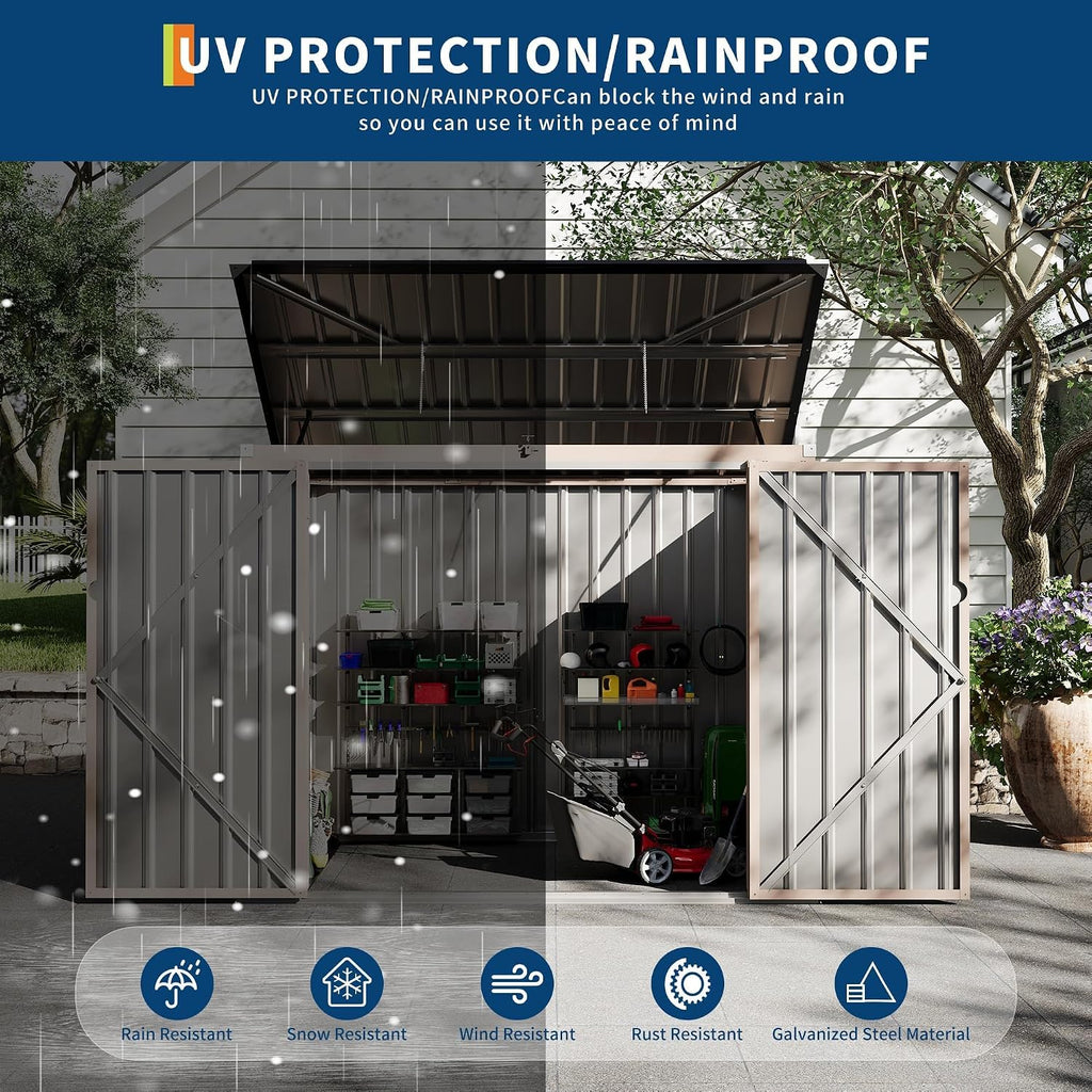 3x6 FT Metal Trash Can Shed, 2-Bin Outdoor Garbage Storage with Chain Lid | Weather-Resistant Bin Enclosure for